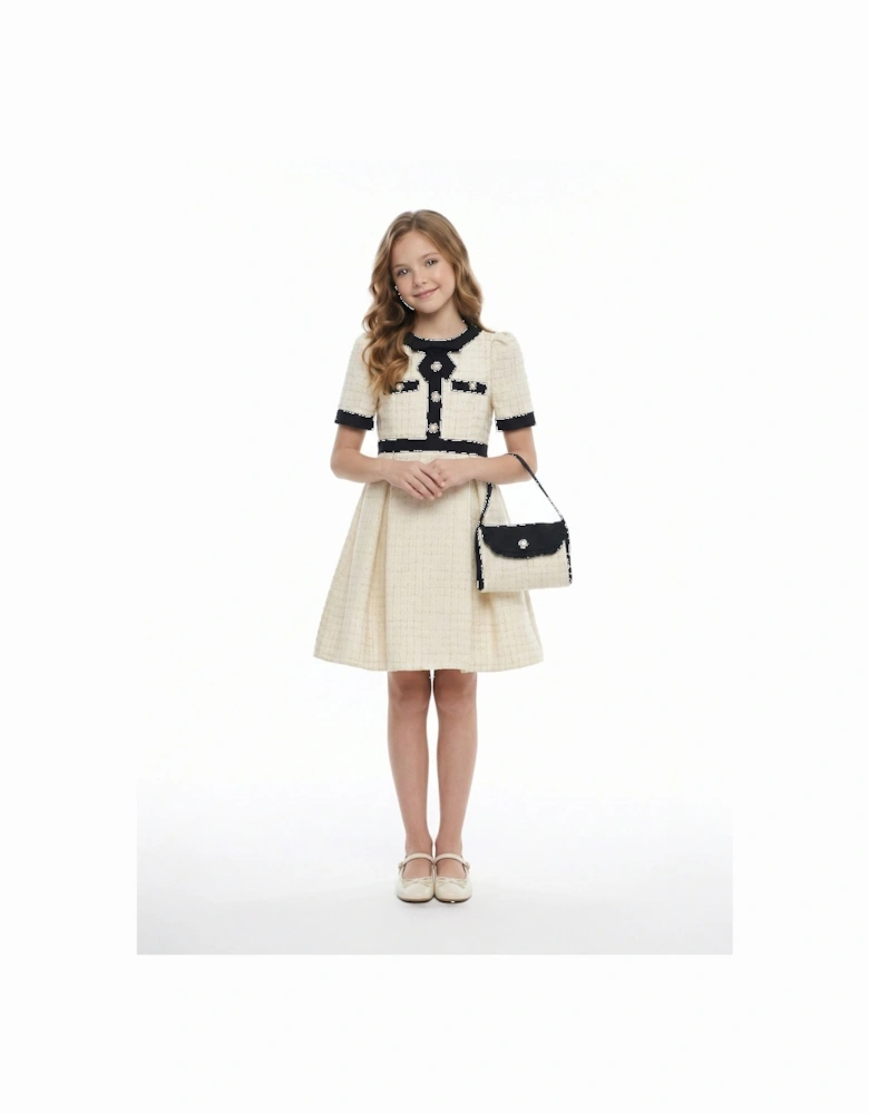Girls Tweed Dress in Ivory