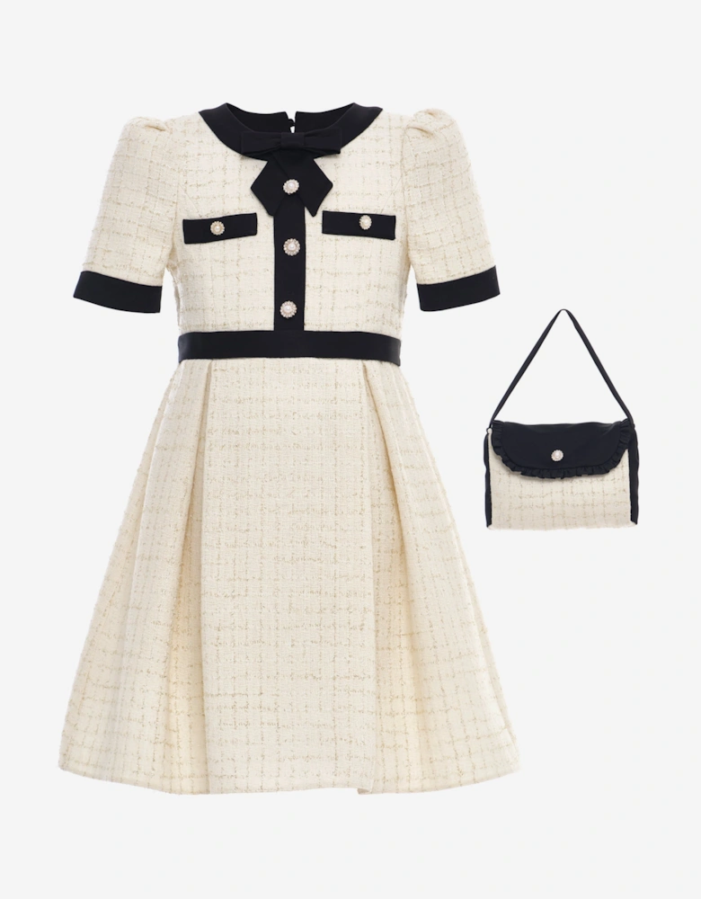 Girls Tweed Dress in Ivory
