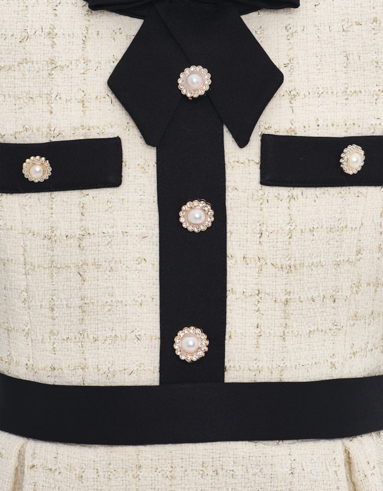 Girls Tweed Dress in Ivory