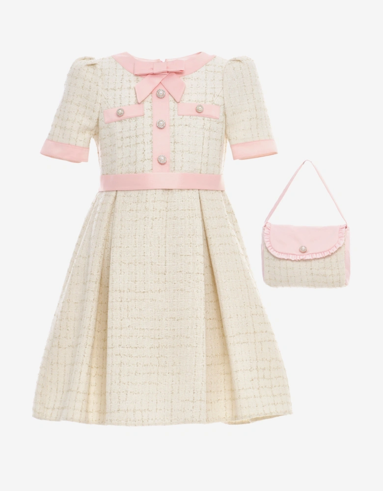 Girls Tweed Dress in Ivory