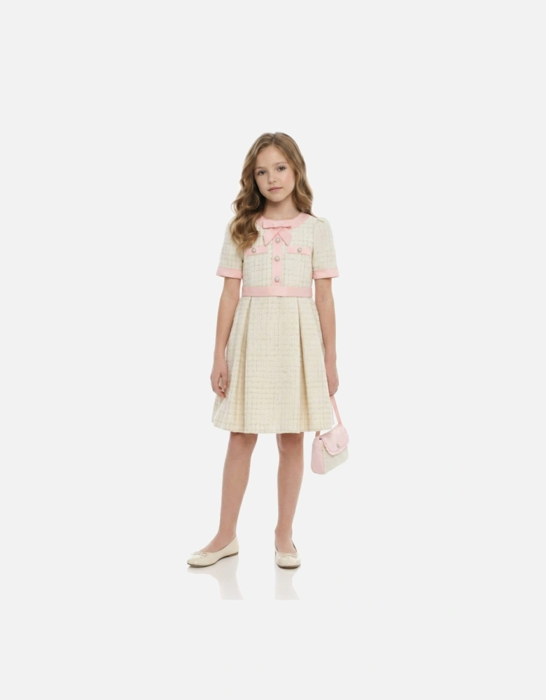 Girls Tweed Dress in Ivory