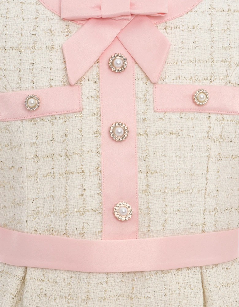 Girls Tweed Dress in Ivory