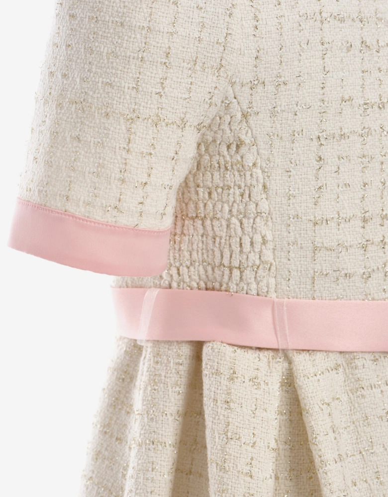 Girls Tweed Dress in Ivory