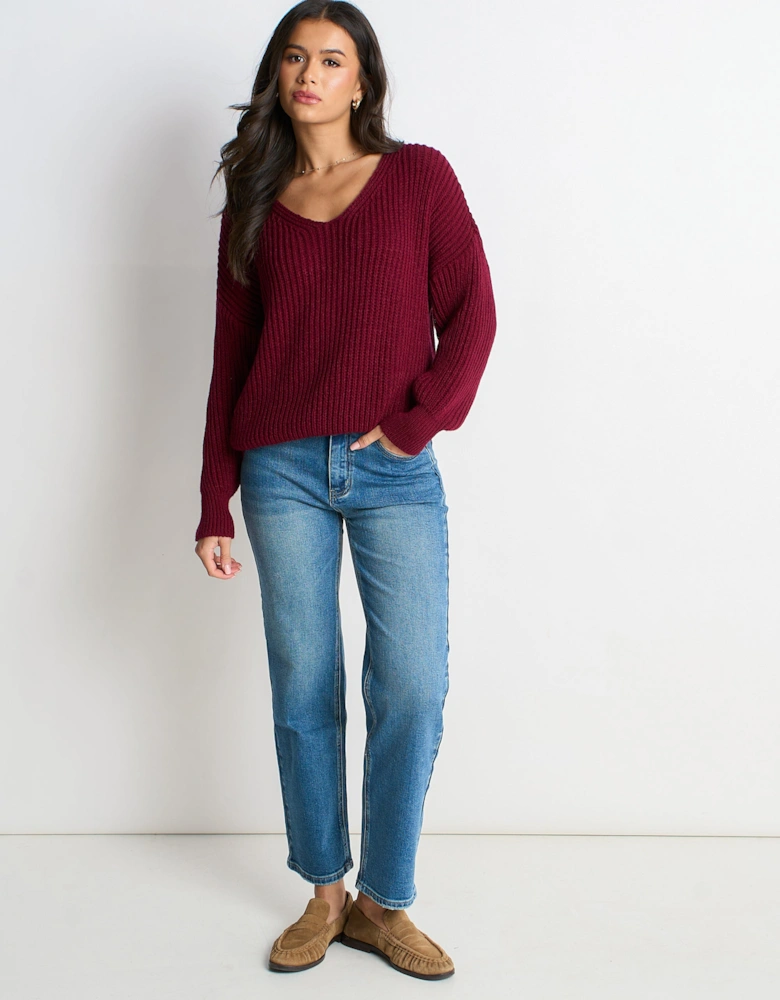 Burgundy Chunky Knit Oversized Jumper