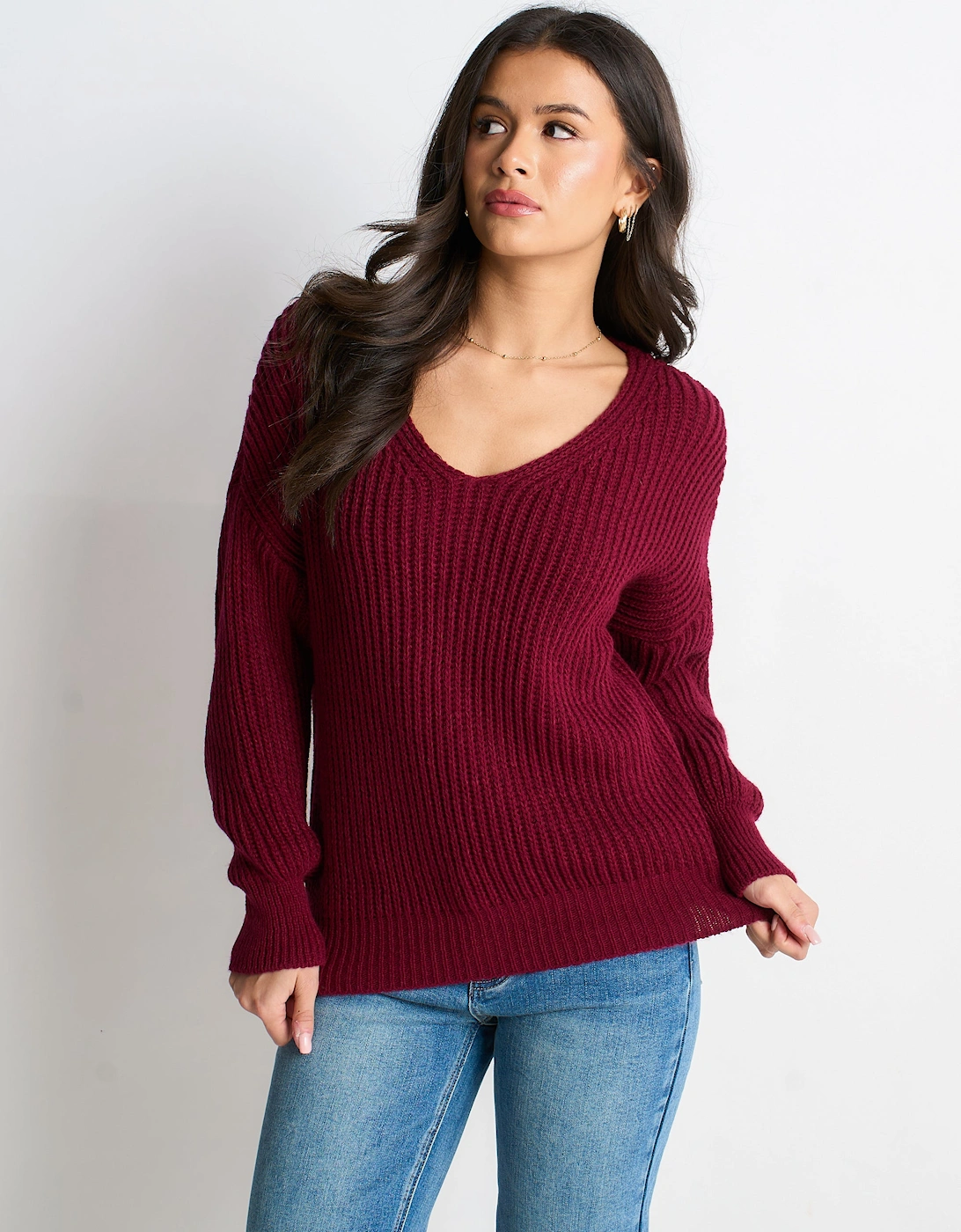Burgundy Chunky Knit Oversized Jumper