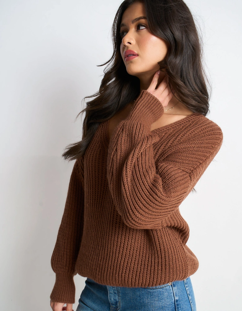 Brown Chunky Knit Oversized Jumper