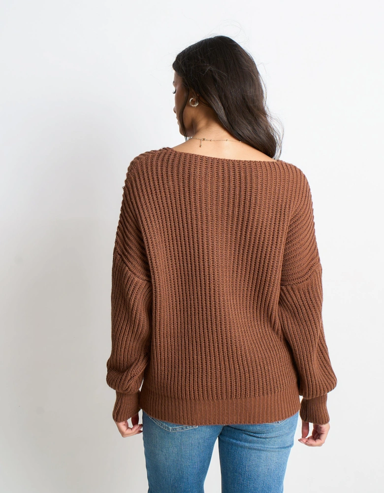 Brown Chunky Knit Oversized Jumper
