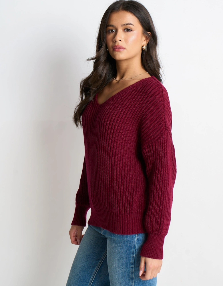 Burgundy Chunky Knit Oversized Jumper