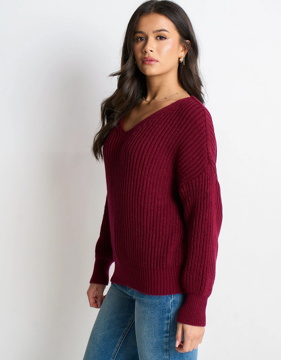 Burgundy Chunky Knit Oversized Jumper