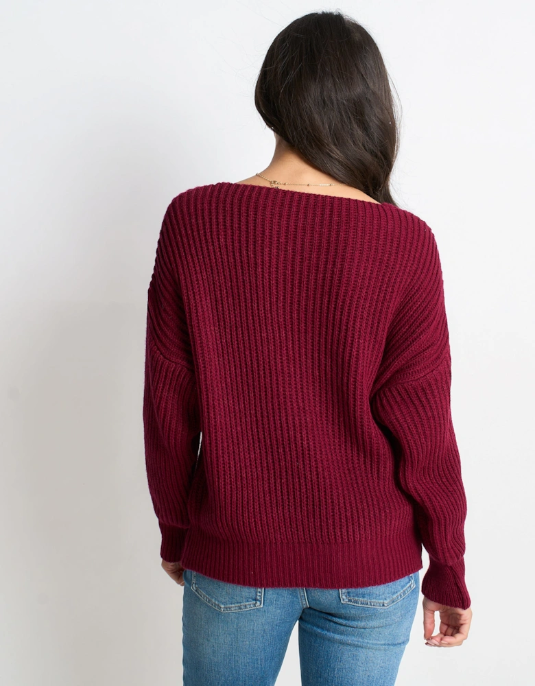 Burgundy Chunky Knit Oversized Jumper