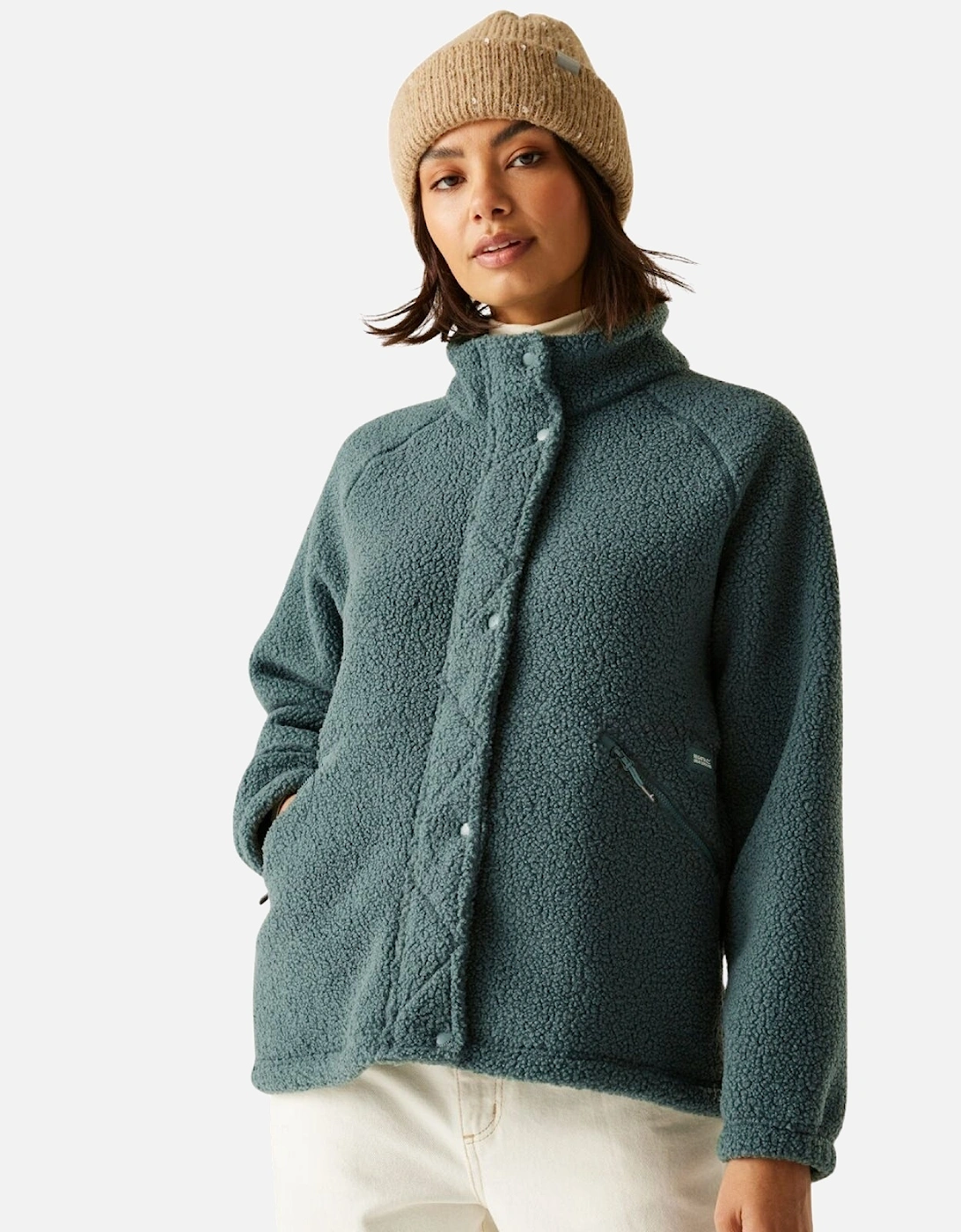 Womens Emilica Borg Snap Fastening Full Zip Fleece, 2 of 1