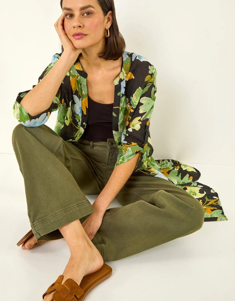 Floral Longline Buttoned Blouse