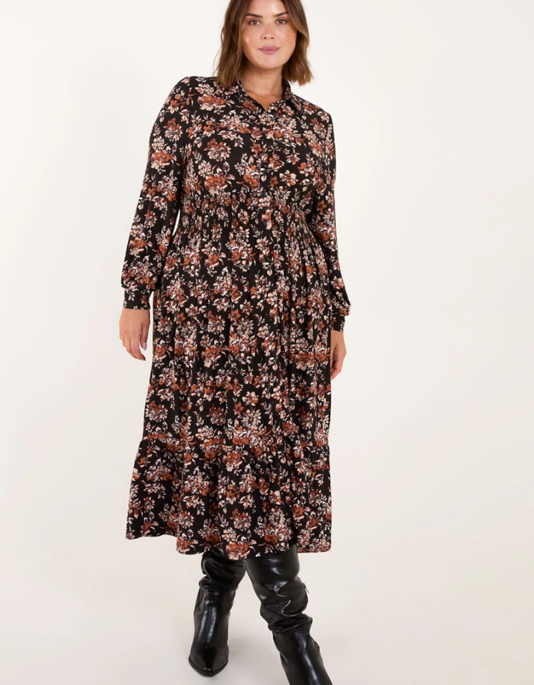 Curve Shirred Waist Midi Shirt Dress