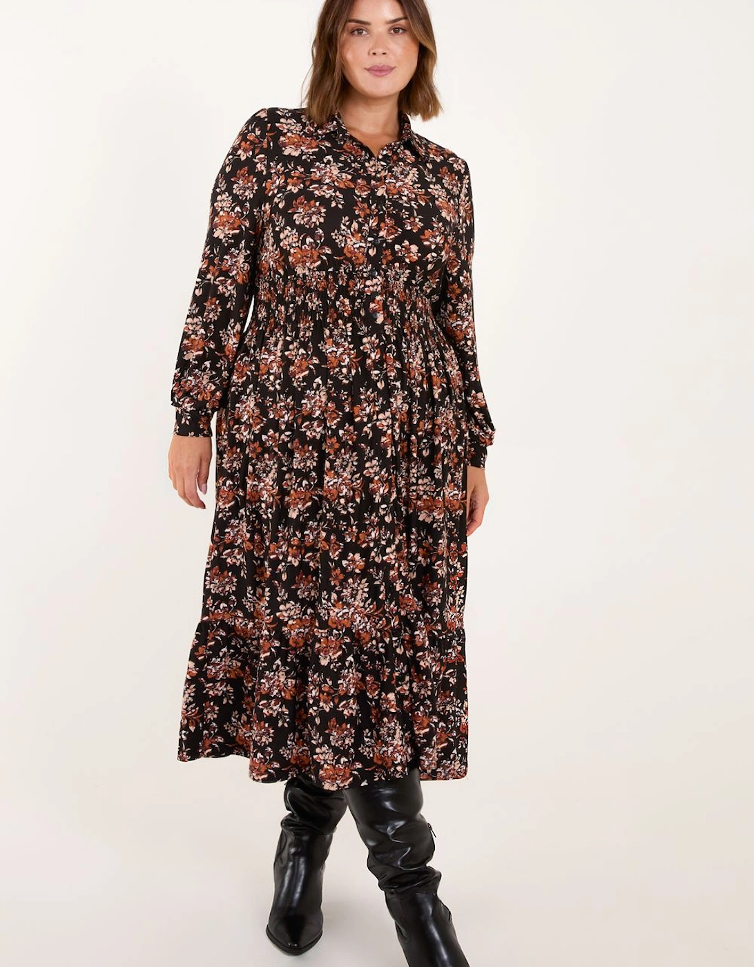 Curve Shirred Waist Midi Shirt Dress, 2 of 1