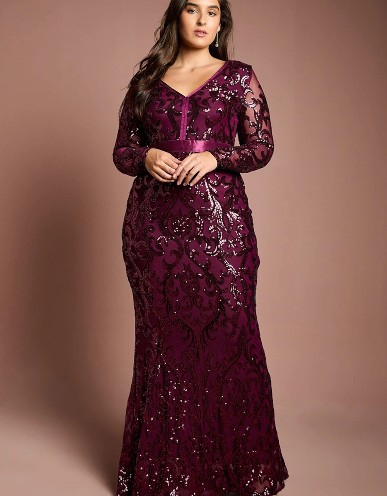 Plus Size Long Sleeve Sequin Maxi  Dress