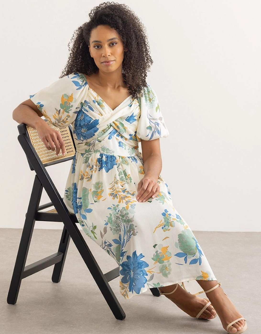 Floral Print Puff Sleeve Midi Dress, 2 of 1