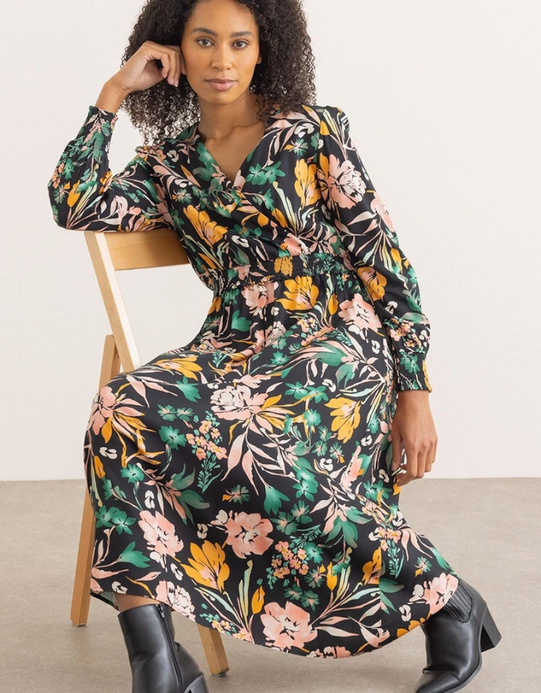 Bouquet Printed Long Sleeve Midaxi Dress