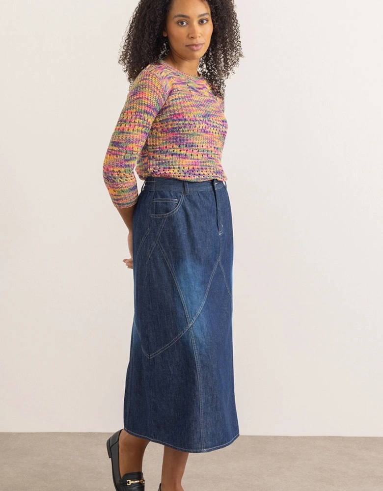 Midaxi Faded Cotton Denim Skirt