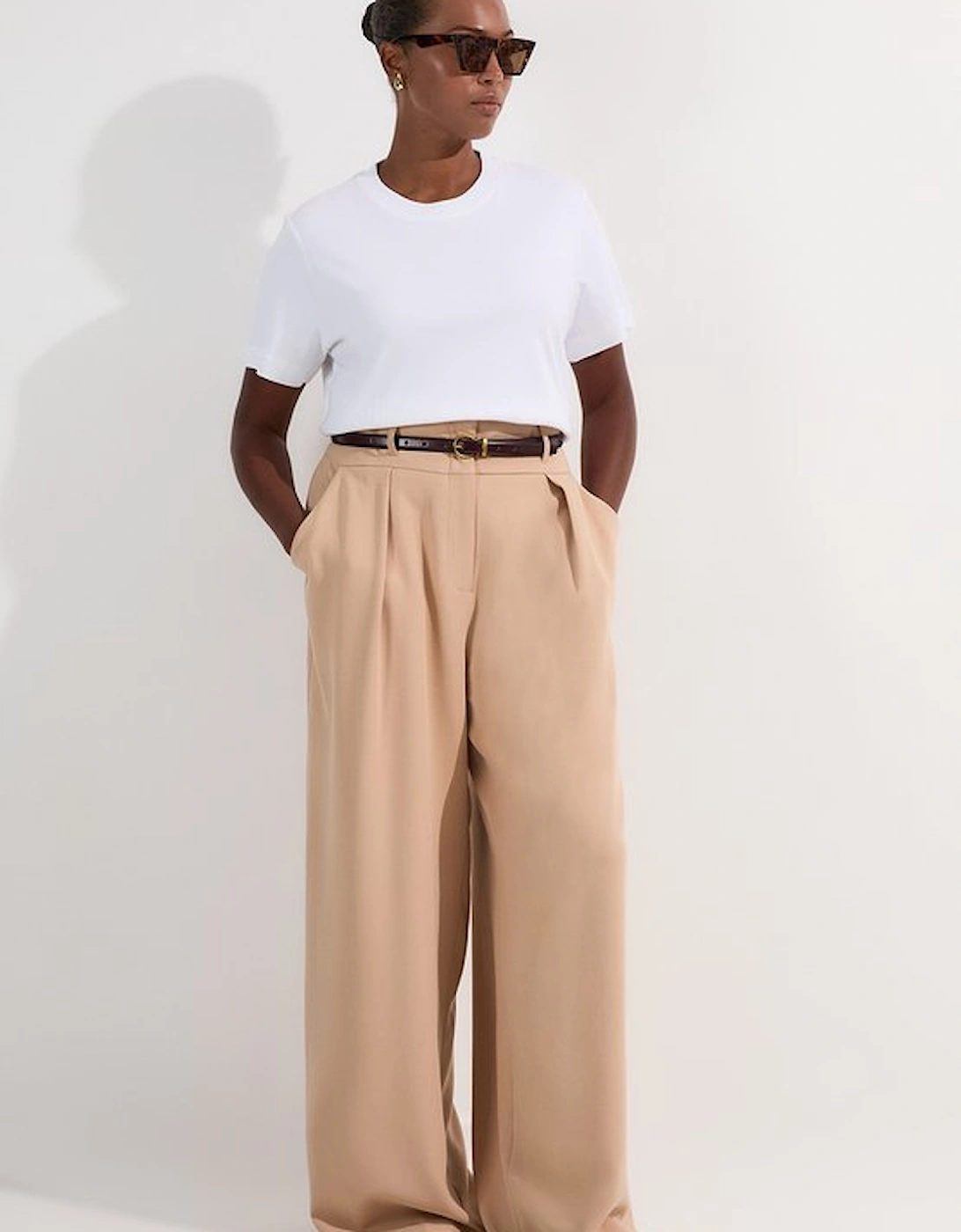 Plus Size Compact Stretch Essential Tailored High Waist Wide Leg Trouser, 5 of 4