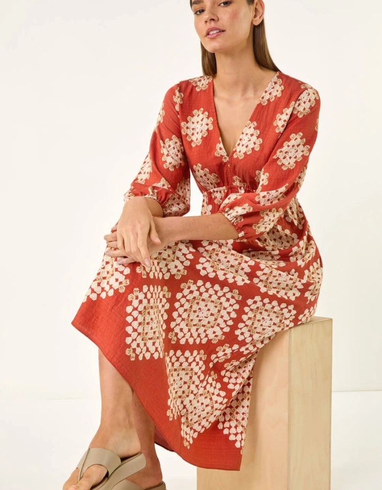 Geo Print V-Neck Midi Dress