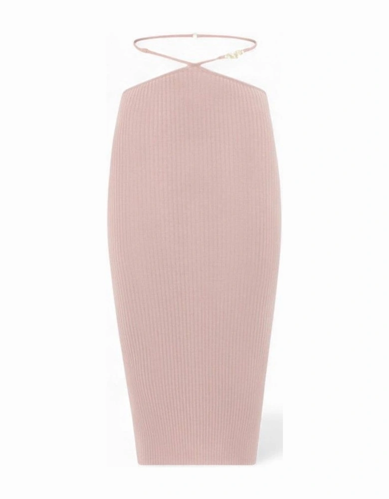 Ribbed Staggered Midi Skirt Pink