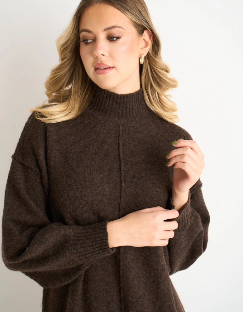 Brown Crew Neck Knitted Shift Dress