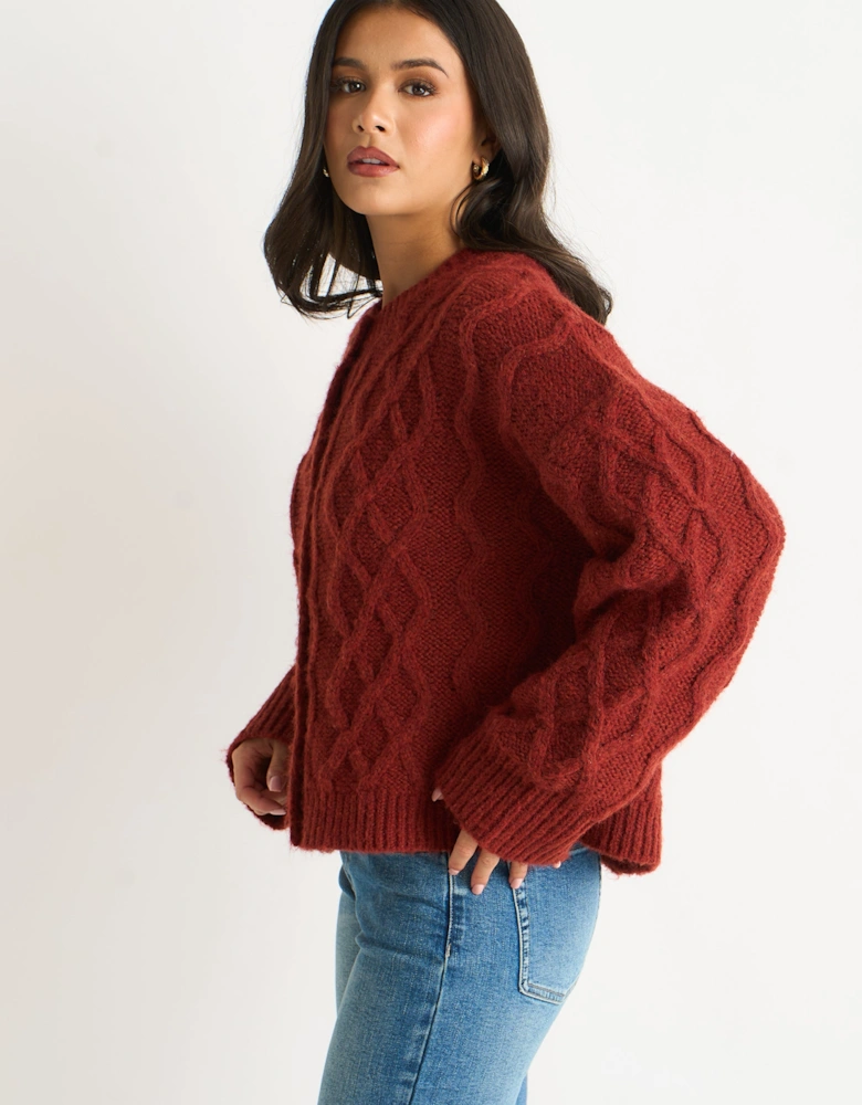 Rust Cable Knit Cardigan
