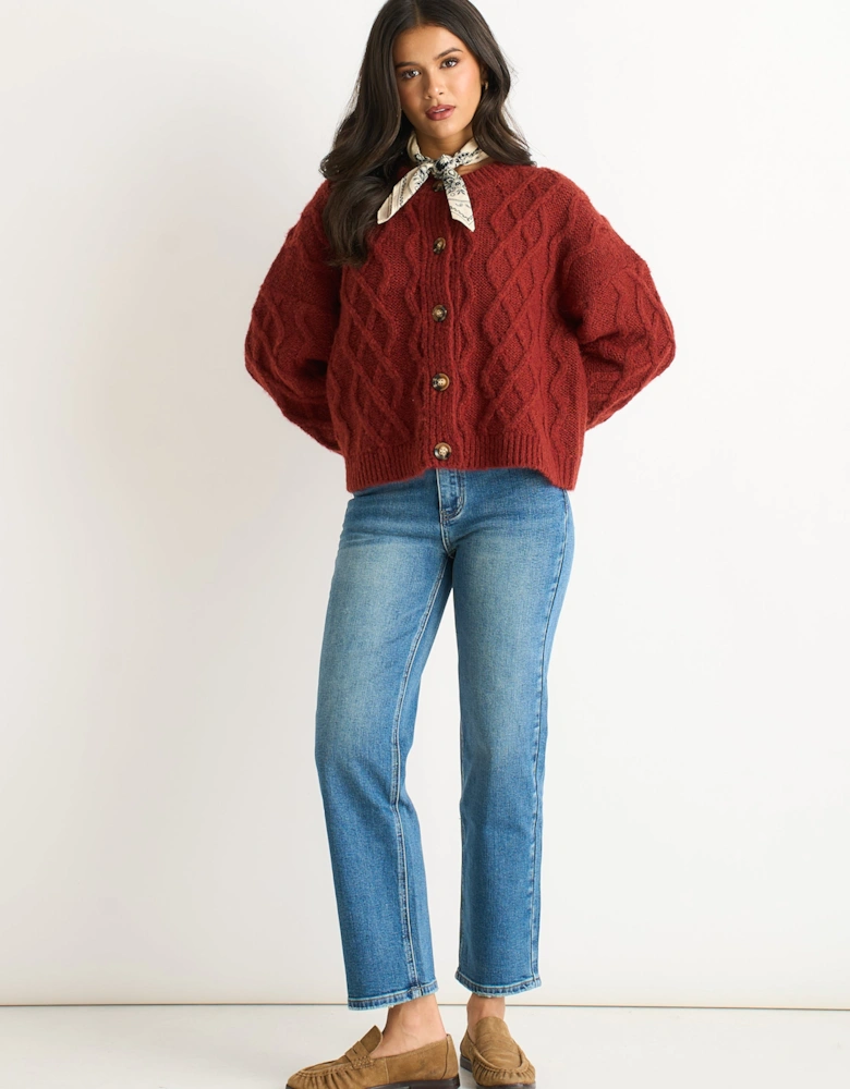 Rust Cable Knit Cardigan