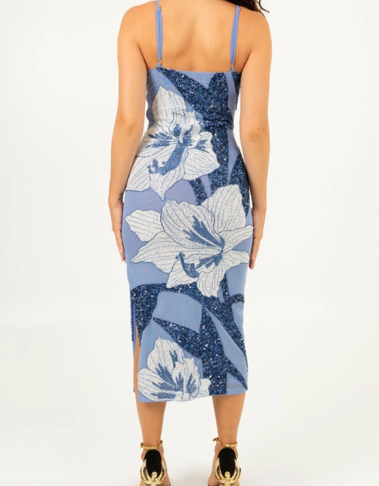Delilah Beaded Dress Blue x By Poppy