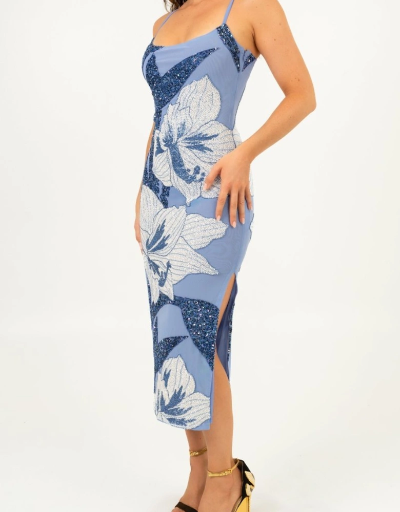 Delilah Beaded Dress Blue x By Poppy