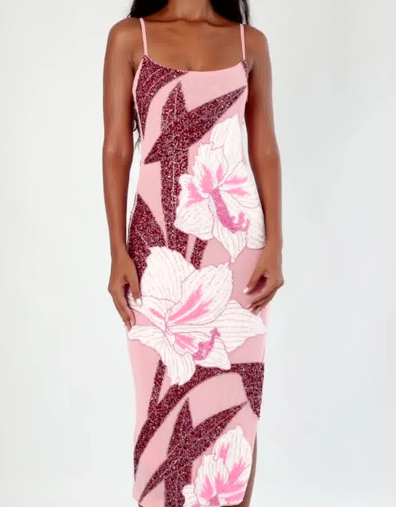 Delilah Hand Beaded Midi Dress Pink x by Poppy