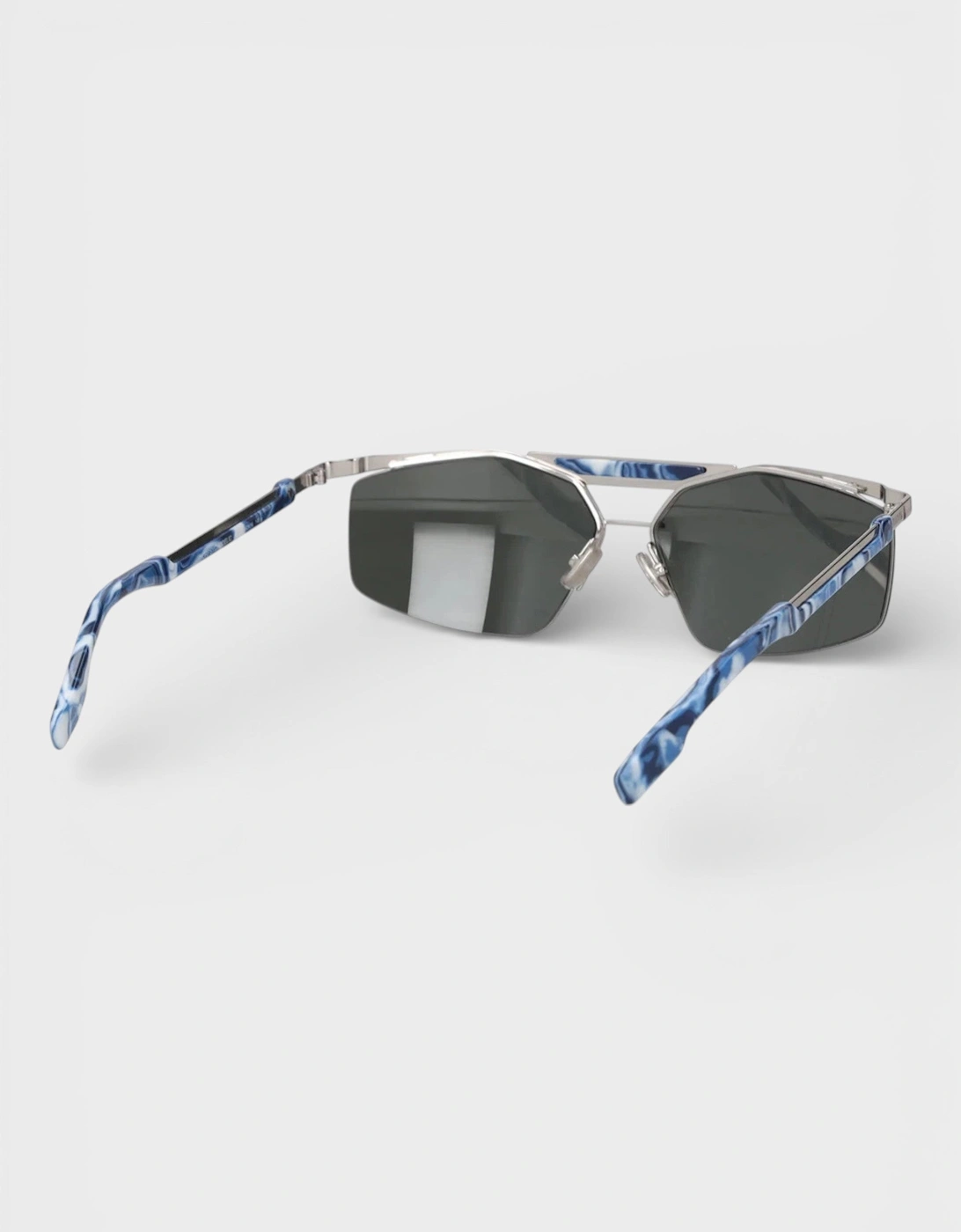 Mens Psychedelic Square-Frame Sunglasses Silver Grey Lens