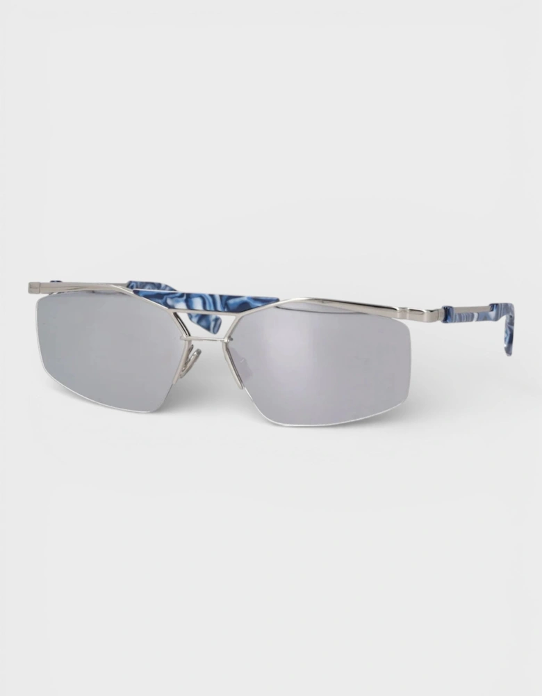 Mens Psychedelic Square-Frame Sunglasses Silver Grey Lens