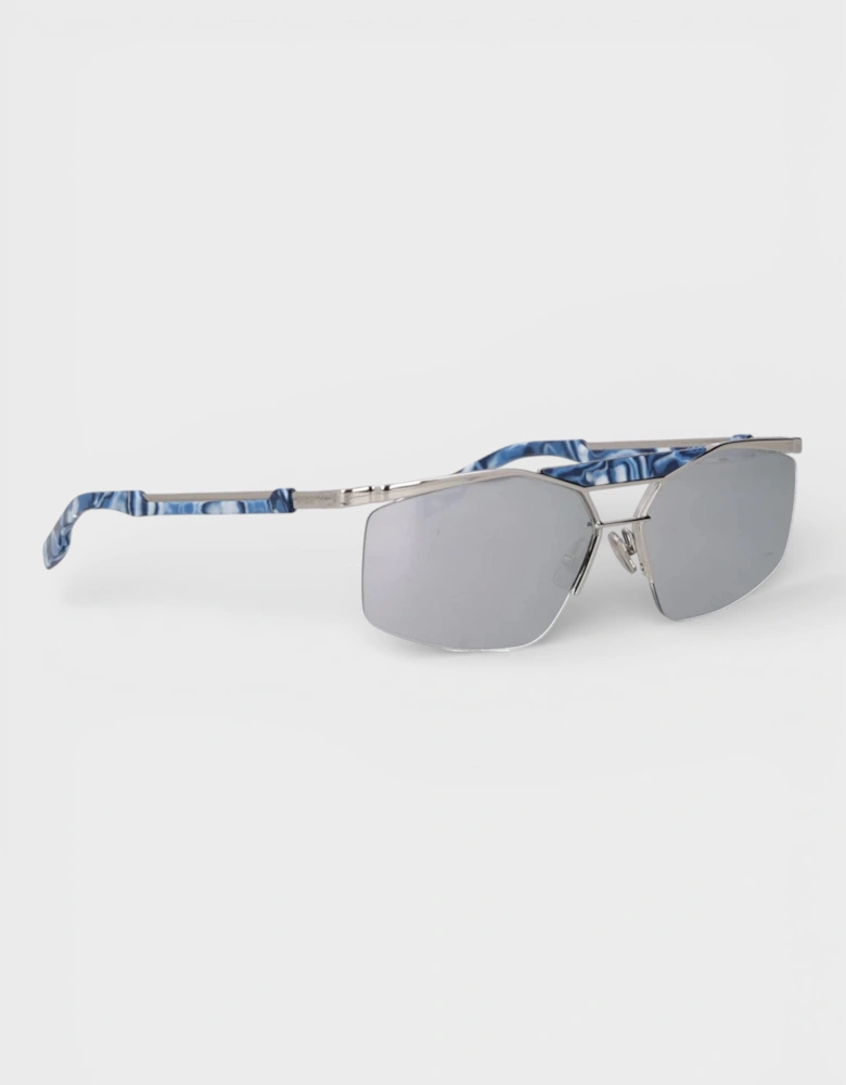 Mens Psychedelic Square-Frame Sunglasses Silver Grey Lens