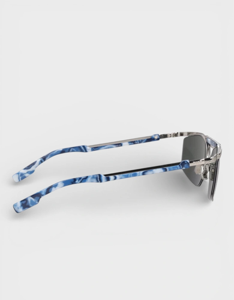 Mens Psychedelic Square-Frame Sunglasses Silver Grey Lens