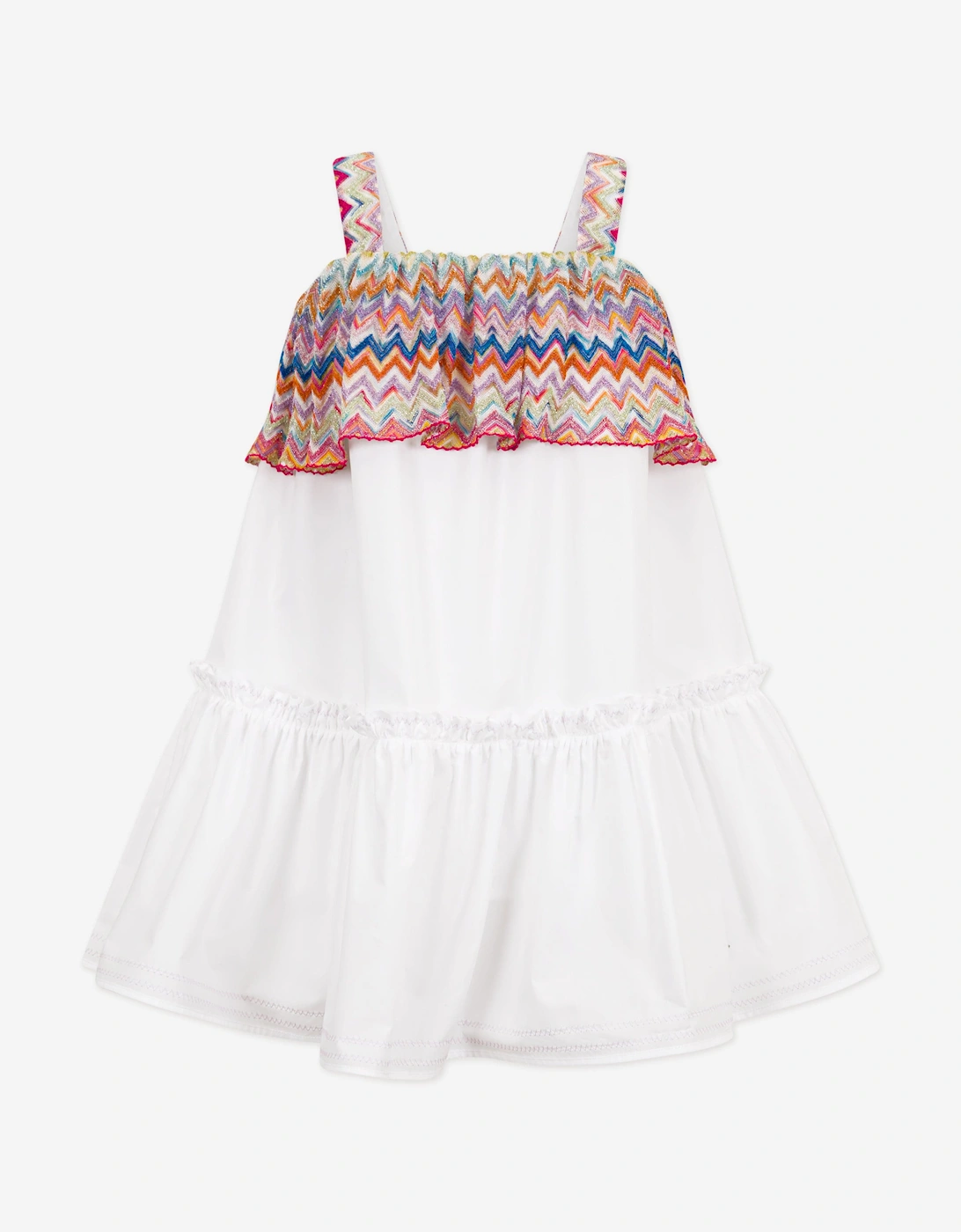 Girls Zigzag Trim Cotton Dress in White, 5 of 4