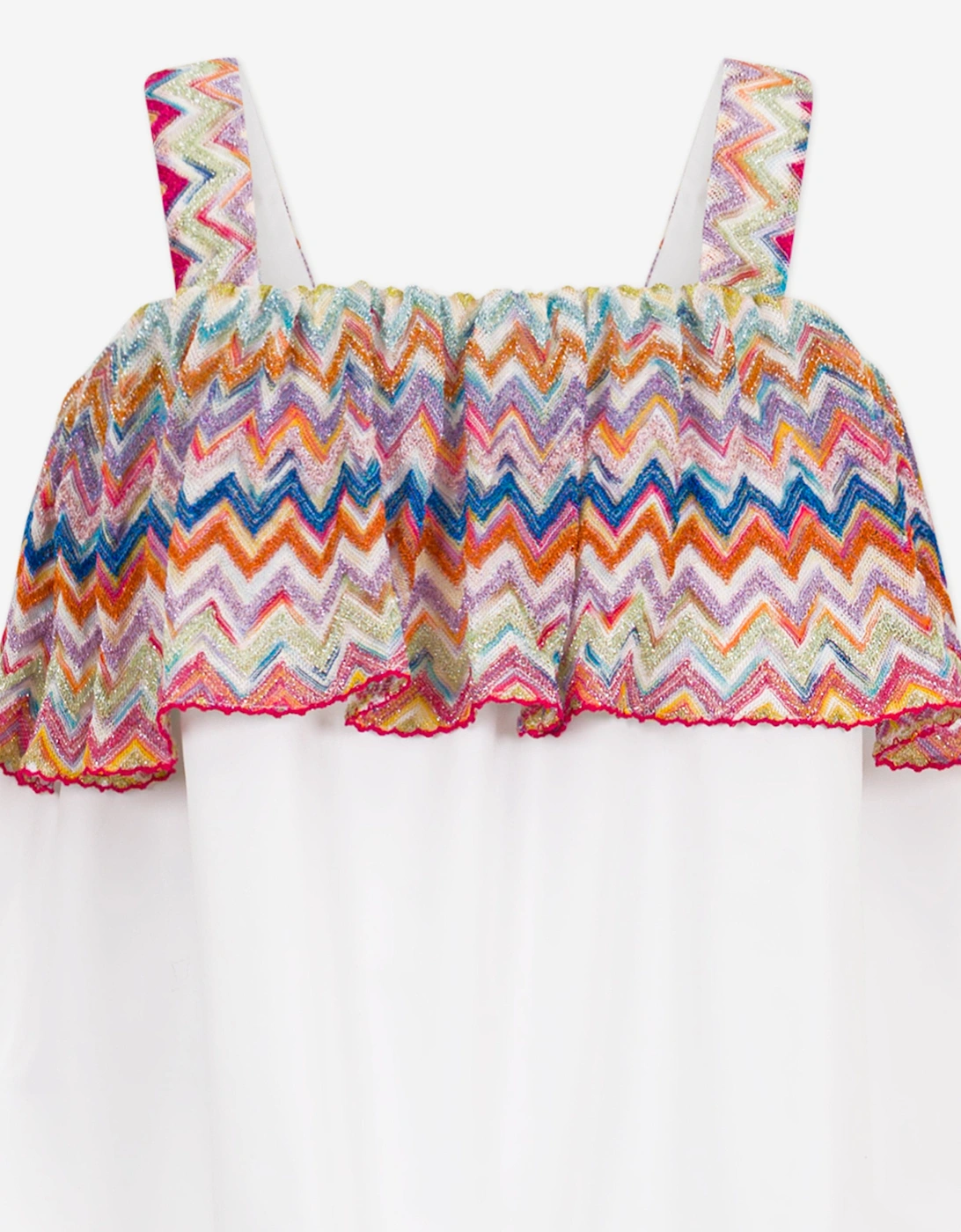 Girls Zigzag Trim Cotton Dress in White