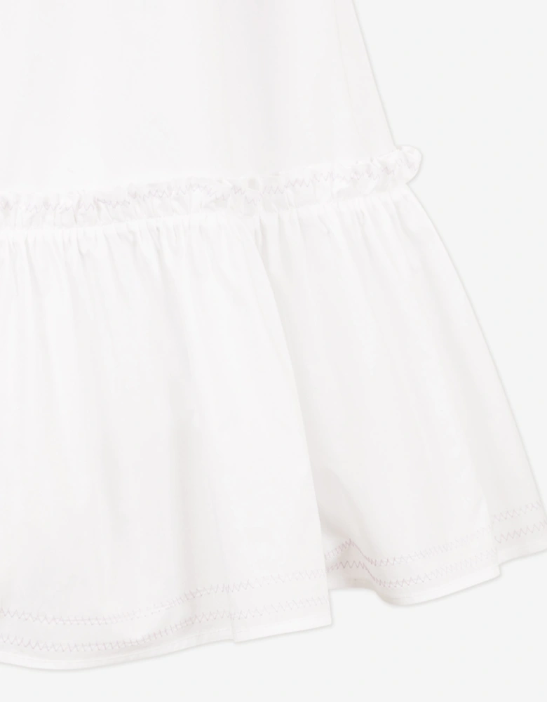 Girls Zigzag Trim Cotton Dress in White