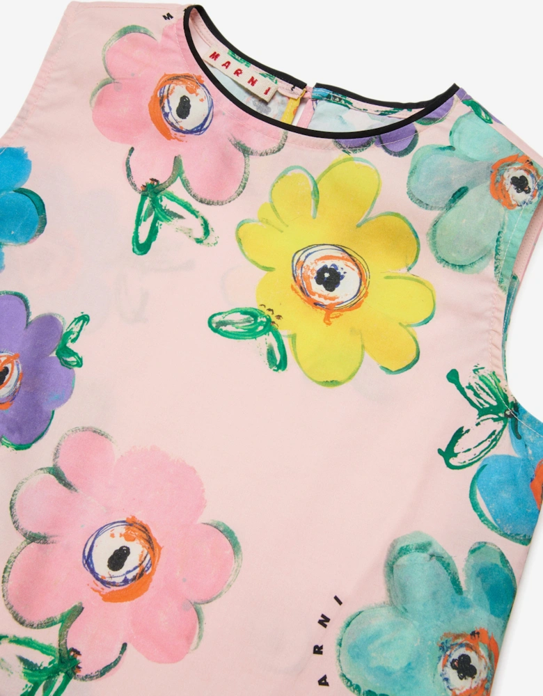 Girls Flower Print Sleeveless Top in Pink