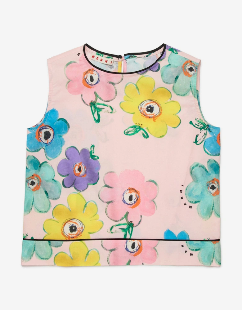 Girls Flower Print Sleeveless Top in Pink