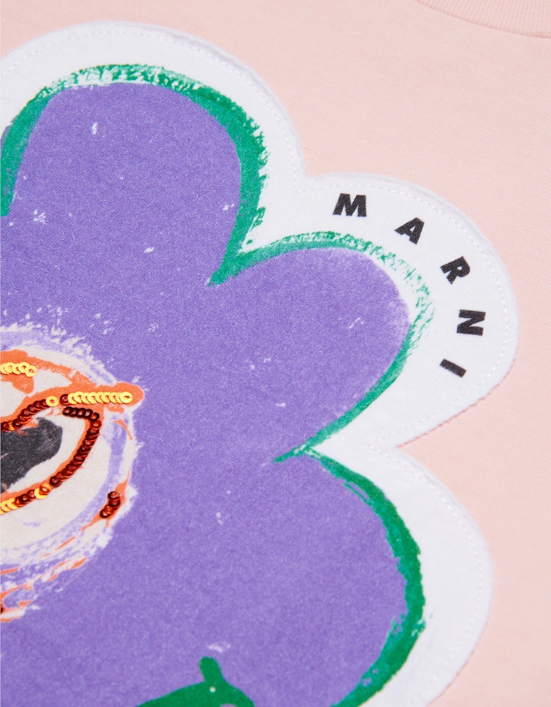 Girls Flower Print T-Shirt in Pink