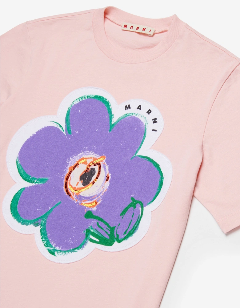 Girls Flower Print T-Shirt in Pink