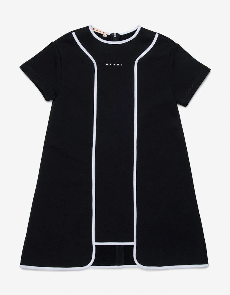 Girls Cotton Logo Print Dress in Black