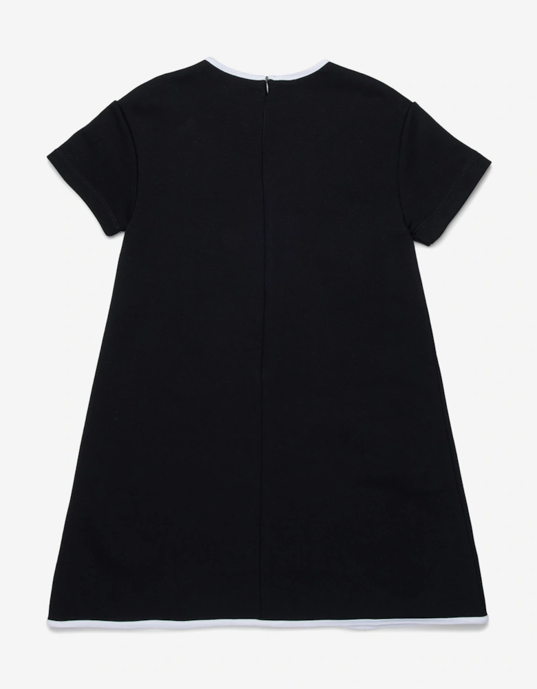 Girls Cotton Logo Print Dress in Black