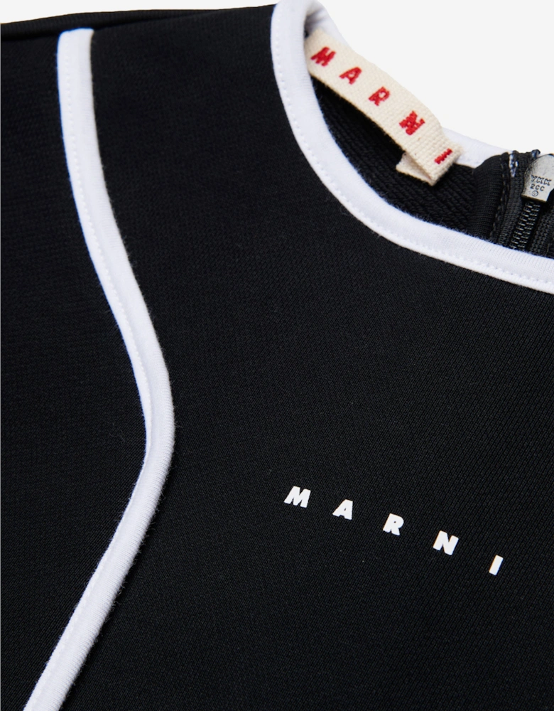 Girls Cotton Logo Print Dress in Black