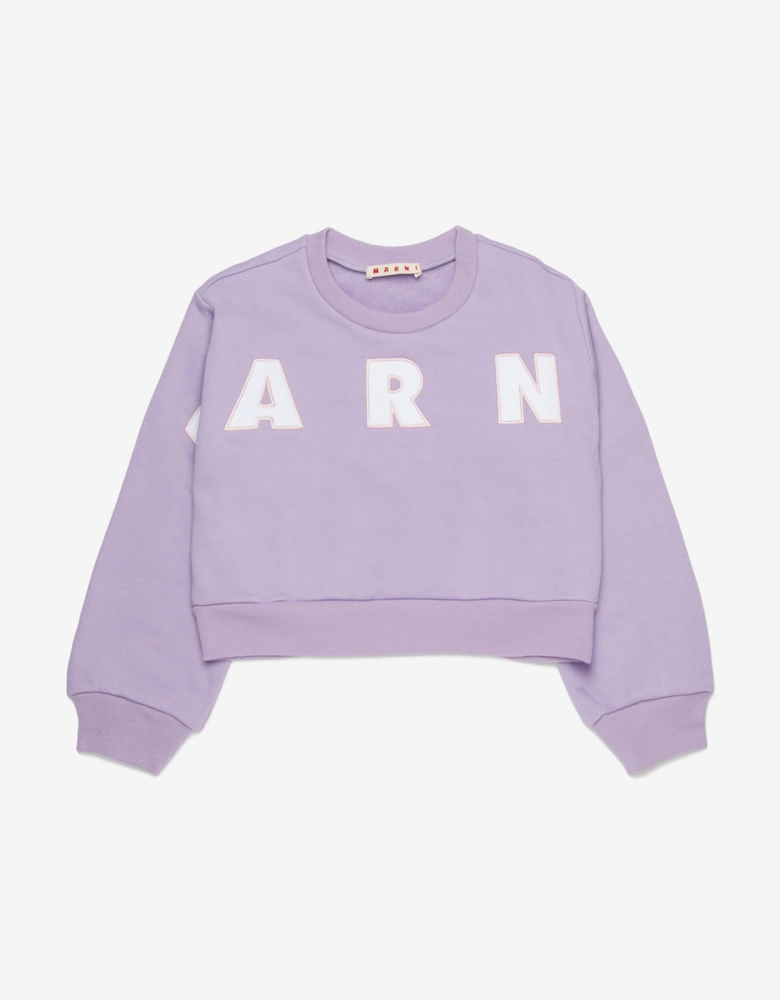 Girls Cropped Logo Sweatshirt in Purple