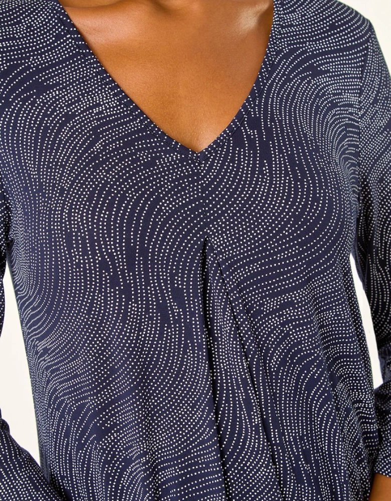 Spot Print Pleat Front Tunic Top