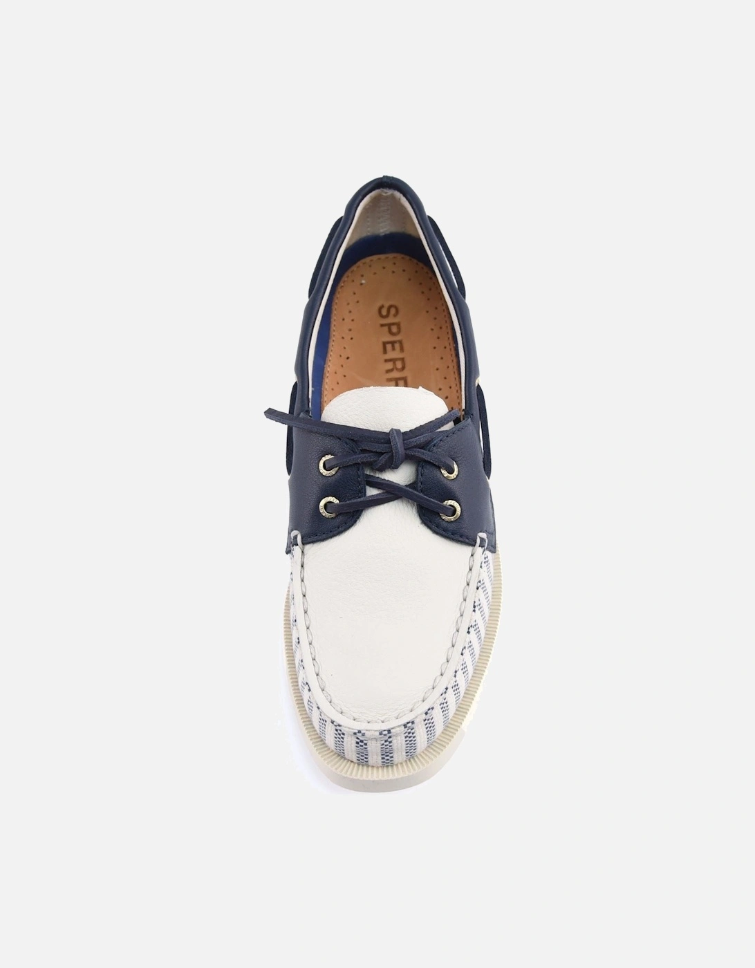 Sperry Authentic Original Textile Women's White/Navy Standard Boat Shoes