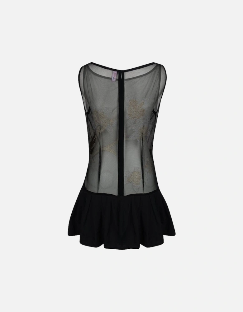 Ines Frilled Floral Powermesh/Viscose Black Mini Dress