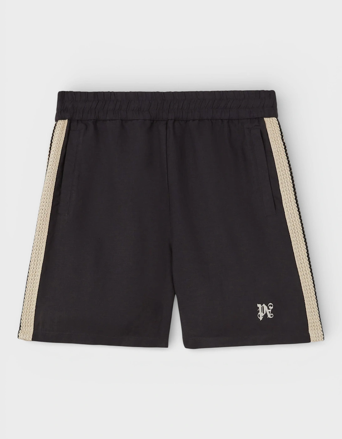 Monogram Embroidered Linen Shorts Black, 2 of 1